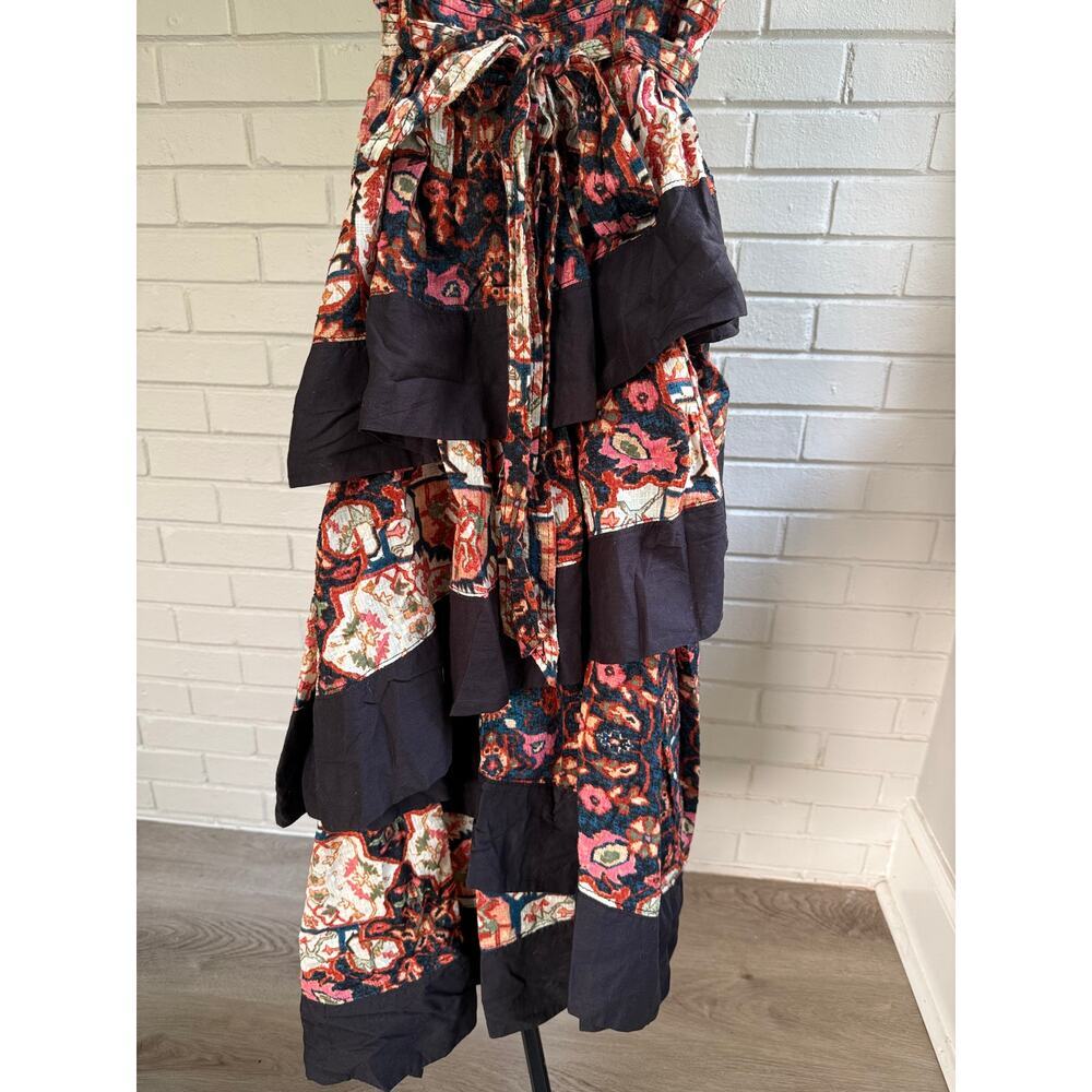Anthropologie Square Neck Tiered Midi Dress M Patchwork Ruffle Boho Floral India - Picture 3 of 7